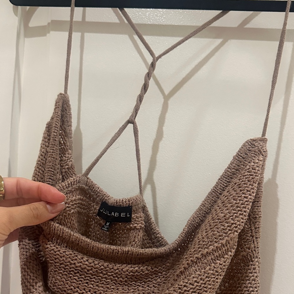 JLUXLABEL Taupe Knit Cowl Backless Tank Top - Picture 3 of 3